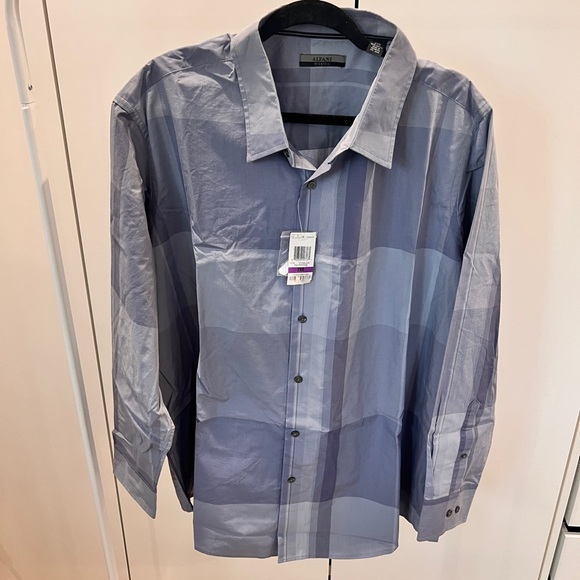 Alfani Men's Blue and Gray Plaid Button Down Shirt - Picture 1 of 4